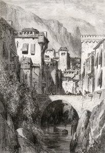 Le rive del Darro, Granada, illustrazione da 